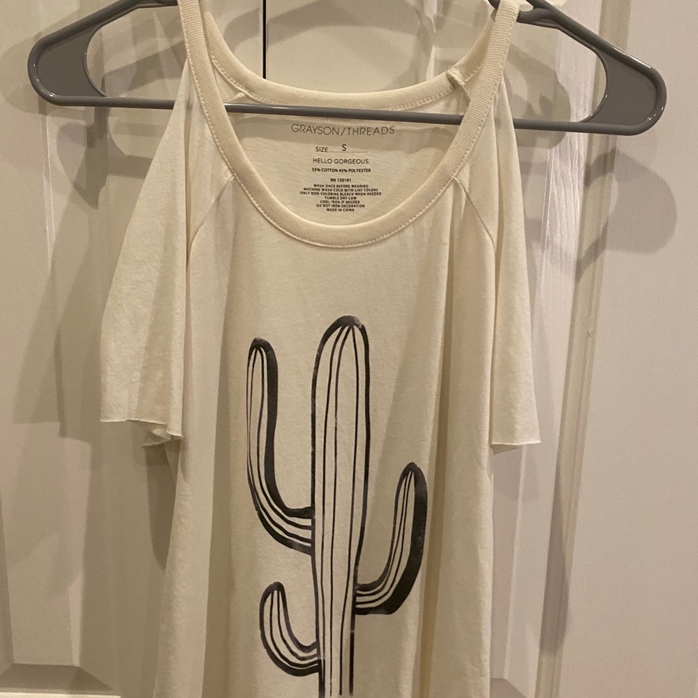 White T-Shirt With Cactus Design